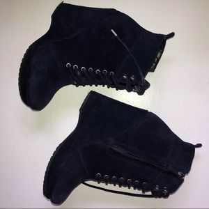 BCBG Suede Blue Lace Up Wedges